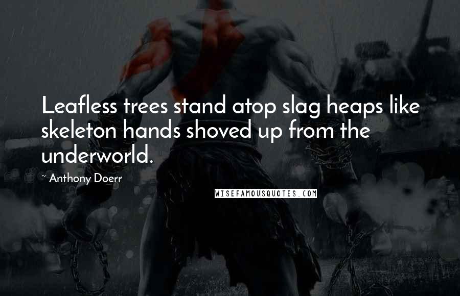 Anthony Doerr Quotes: Leafless trees stand atop slag heaps like skeleton hands shoved up from the underworld.