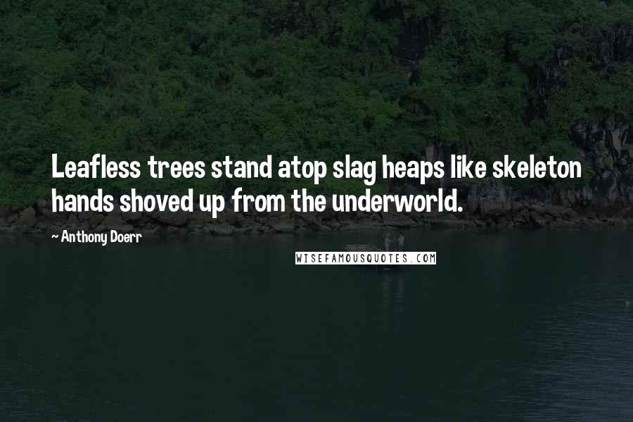 Anthony Doerr Quotes: Leafless trees stand atop slag heaps like skeleton hands shoved up from the underworld.