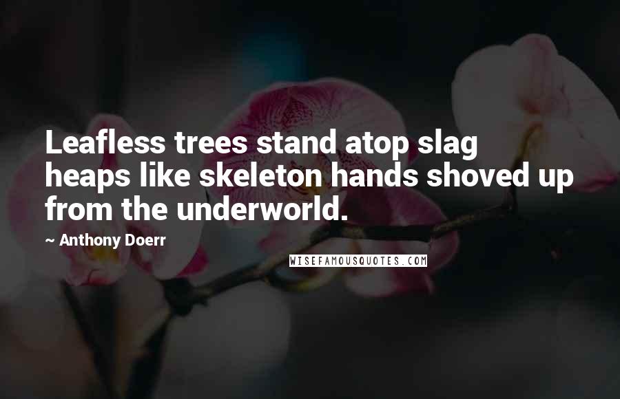 Anthony Doerr Quotes: Leafless trees stand atop slag heaps like skeleton hands shoved up from the underworld.