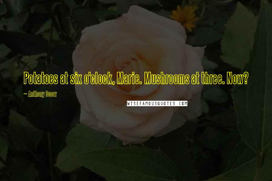 Anthony Doerr Quotes: Potatoes at six o'clock, Marie. Mushrooms at three. Now?