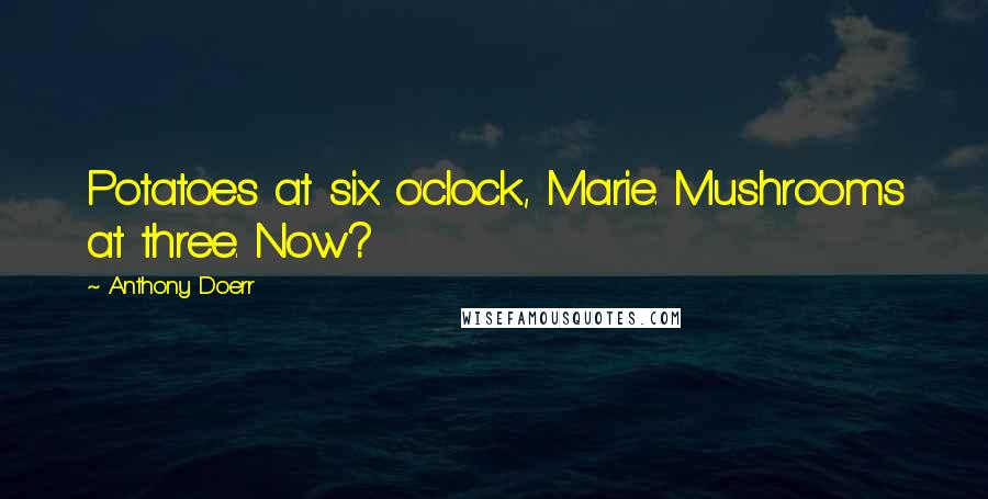 Anthony Doerr Quotes: Potatoes at six o'clock, Marie. Mushrooms at three. Now?