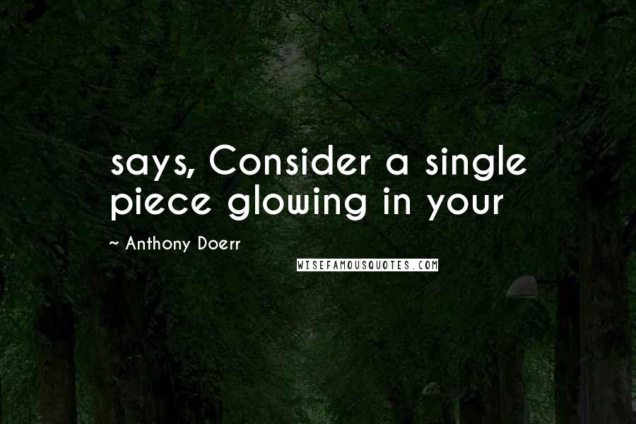 Anthony Doerr Quotes: says, Consider a single piece glowing in your