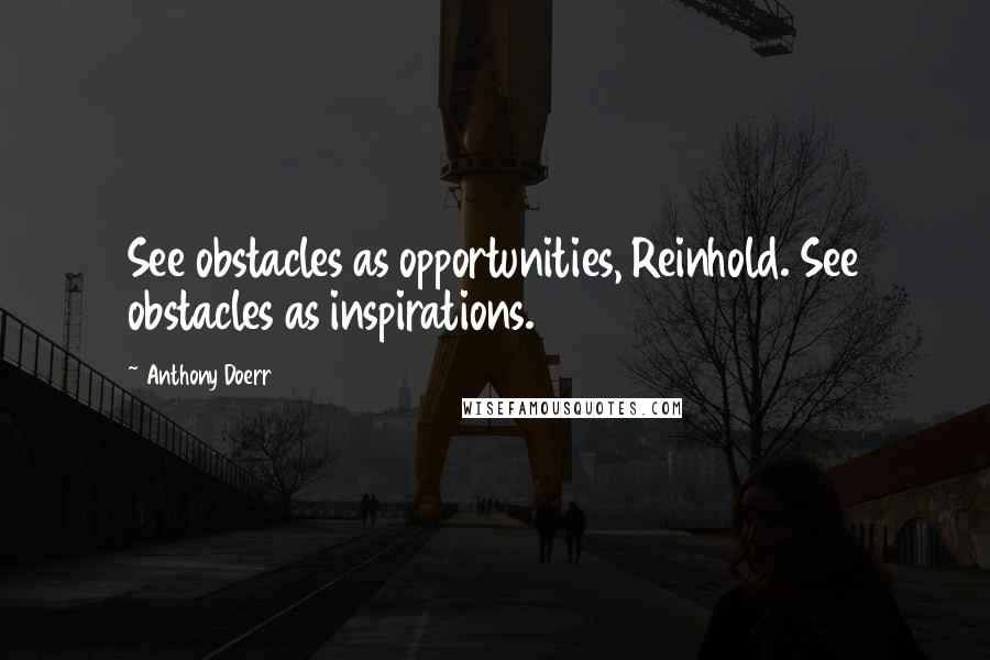 Anthony Doerr Quotes: See obstacles as opportunities, Reinhold. See obstacles as inspirations.