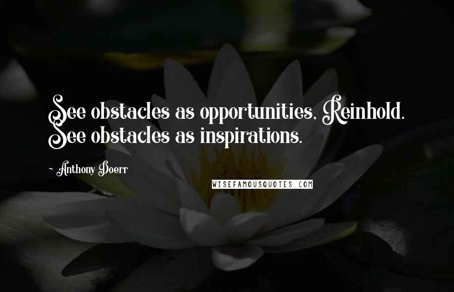 Anthony Doerr Quotes: See obstacles as opportunities, Reinhold. See obstacles as inspirations.