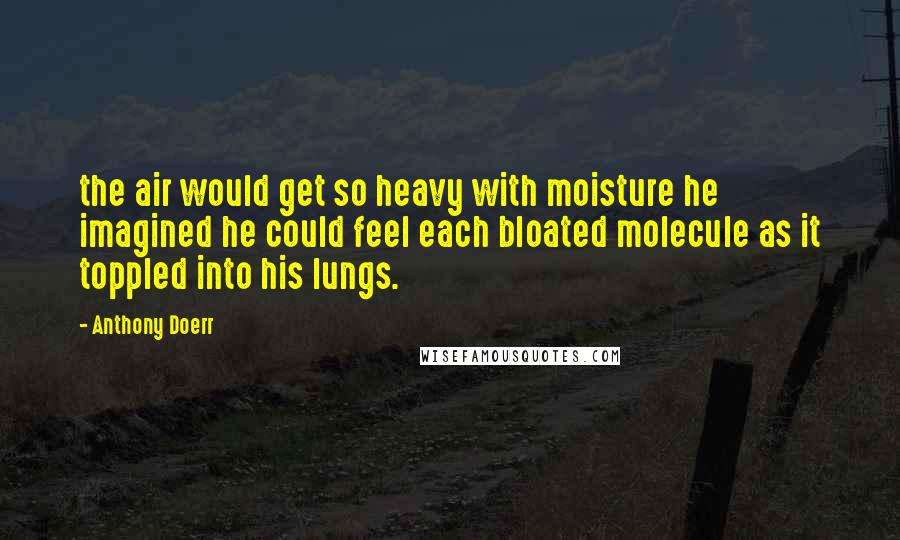 Anthony Doerr Quotes: the air would get so heavy with moisture he imagined he could feel each bloated molecule as it toppled into his lungs.