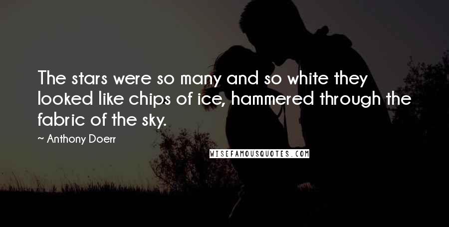 Anthony Doerr Quotes: The stars were so many and so white they looked like chips of ice, hammered through the fabric of the sky.