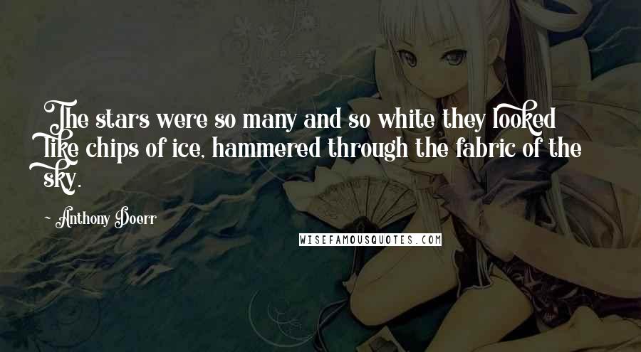 Anthony Doerr Quotes: The stars were so many and so white they looked like chips of ice, hammered through the fabric of the sky.