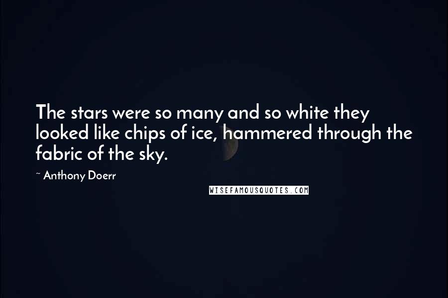 Anthony Doerr Quotes: The stars were so many and so white they looked like chips of ice, hammered through the fabric of the sky.