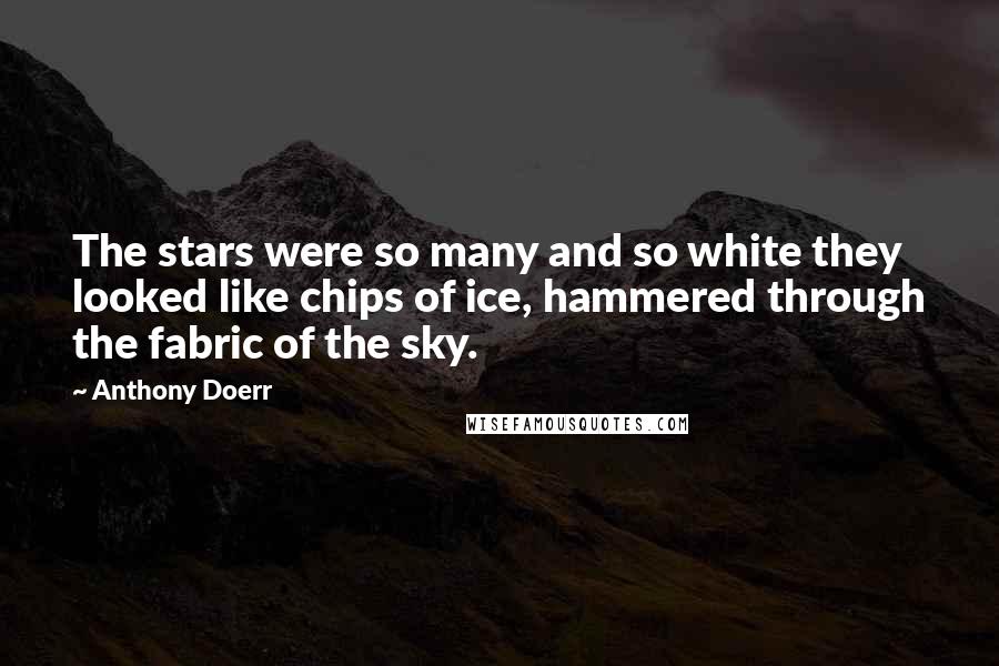 Anthony Doerr Quotes: The stars were so many and so white they looked like chips of ice, hammered through the fabric of the sky.