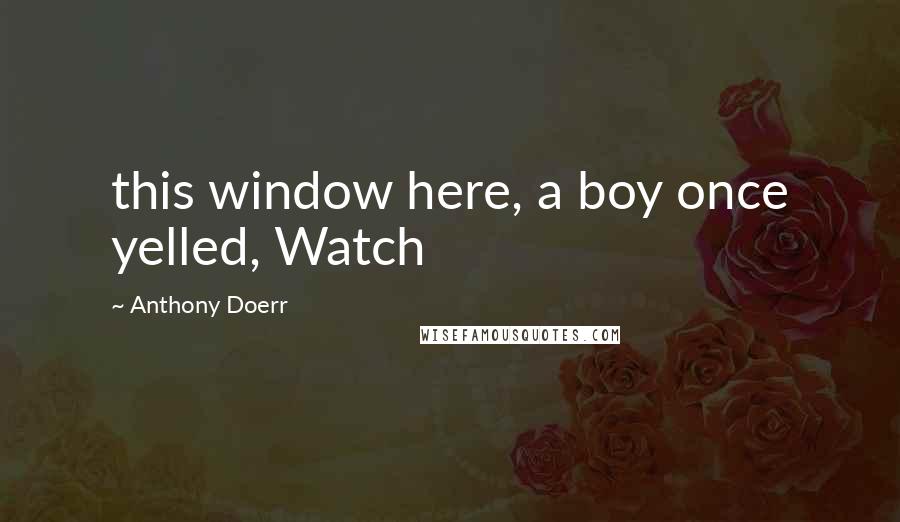 Anthony Doerr Quotes: this window here, a boy once yelled, Watch