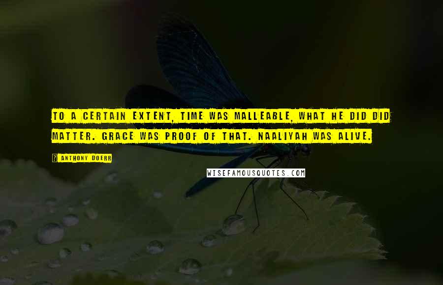 Anthony Doerr Quotes: To a certain extent, time was malleable, what he did did matter. Grace was proof of that. Naaliyah was alive.