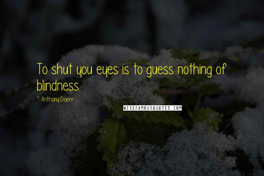 Anthony Doerr Quotes: To shut you eyes is to guess nothing of blindness.