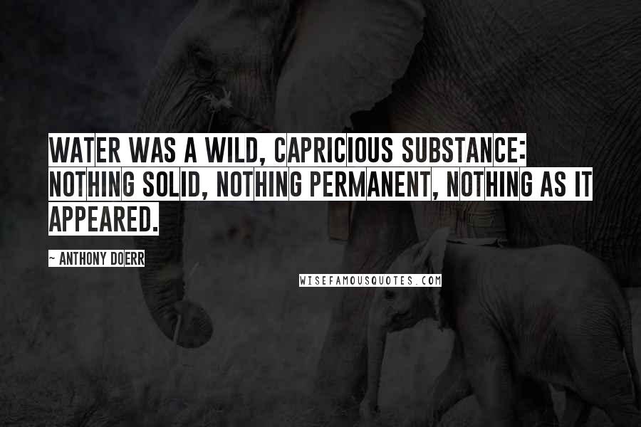 Anthony Doerr Quotes: Water was a wild, capricious substance: nothing solid, nothing permanent, nothing as it appeared.