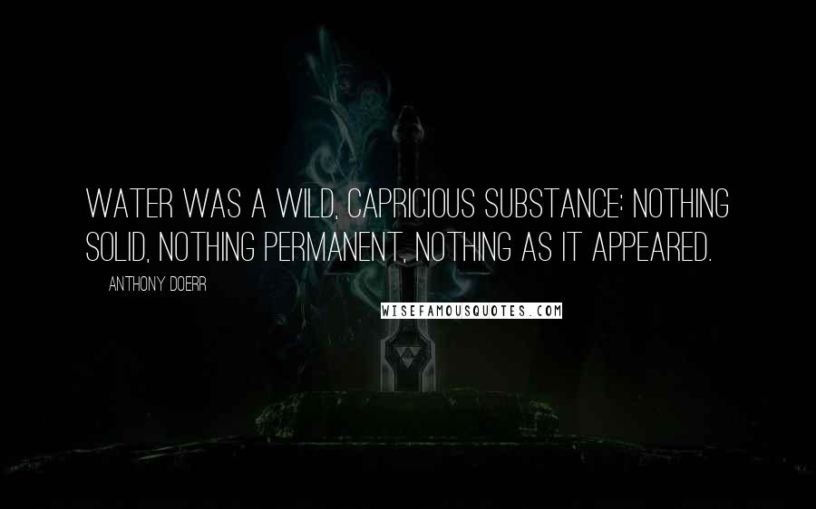 Anthony Doerr Quotes: Water was a wild, capricious substance: nothing solid, nothing permanent, nothing as it appeared.