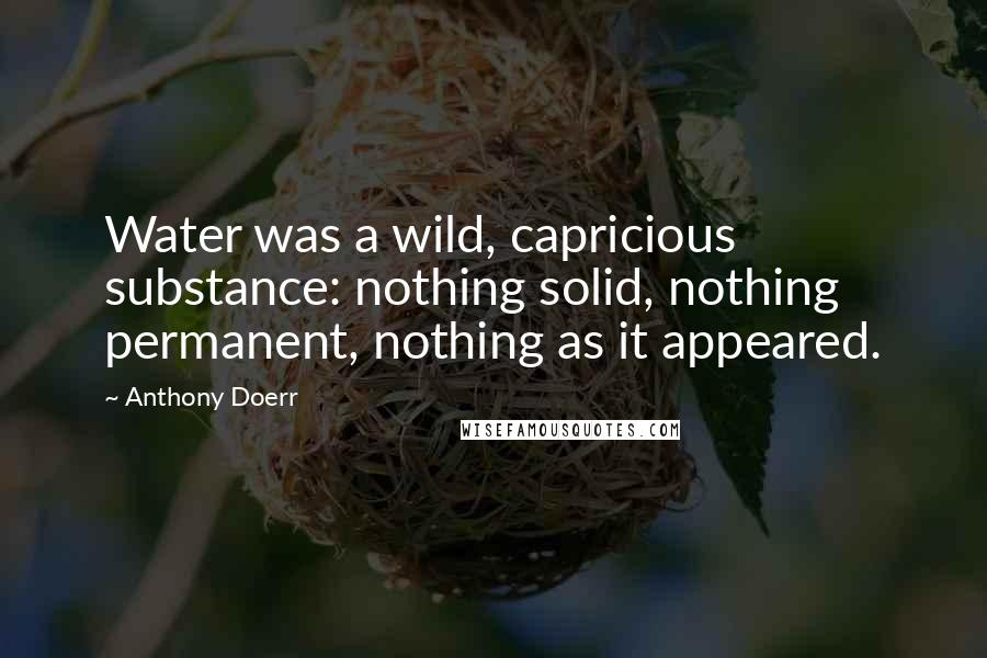 Anthony Doerr Quotes: Water was a wild, capricious substance: nothing solid, nothing permanent, nothing as it appeared.