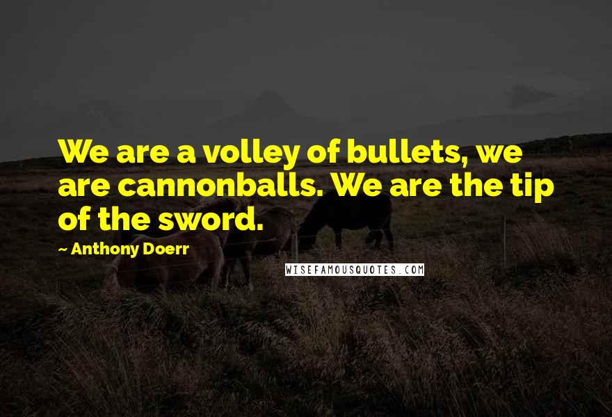 Anthony Doerr Quotes: We are a volley of bullets, we are cannonballs. We are the tip of the sword.