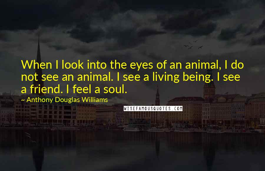 Anthony Douglas Williams Quotes: When I look into the eyes of an animal, I do not see an animal. I see a living being. I see a friend. I feel a soul.