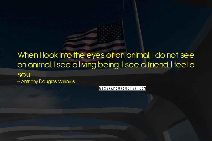 Anthony Douglas Williams Quotes: When I look into the eyes of an animal, I do not see an animal. I see a living being. I see a friend. I feel a soul.