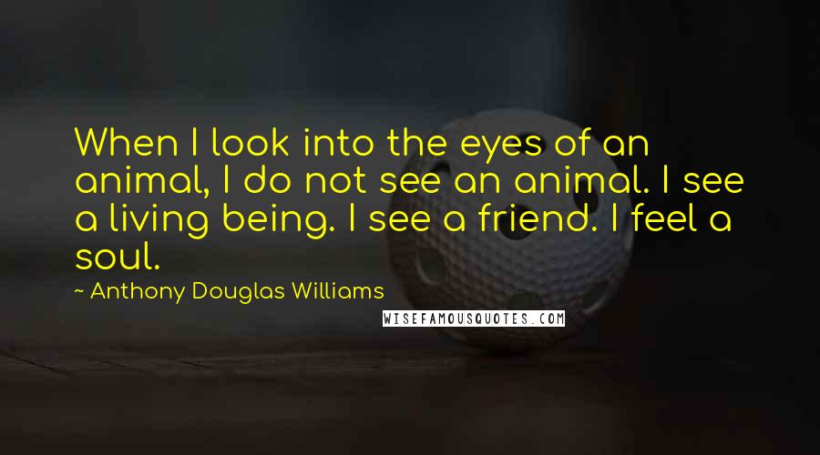 Anthony Douglas Williams Quotes: When I look into the eyes of an animal, I do not see an animal. I see a living being. I see a friend. I feel a soul.