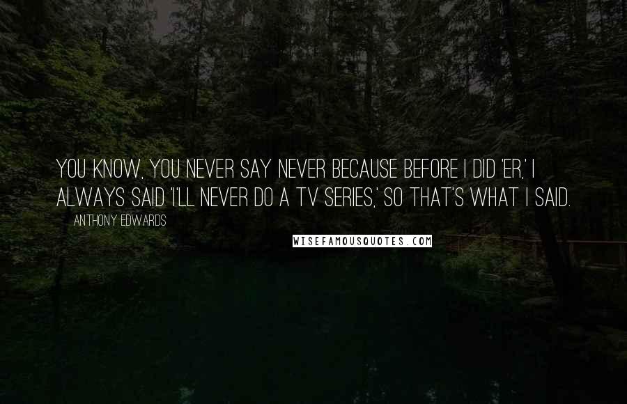 Anthony Edwards Quotes: You know, you never say never because before I did 'ER,' I always said 'I'll never do a TV series,' so that's what I said.