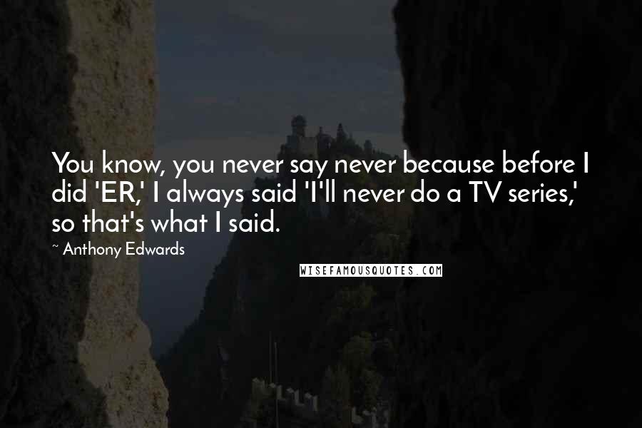 Anthony Edwards Quotes: You know, you never say never because before I did 'ER,' I always said 'I'll never do a TV series,' so that's what I said.