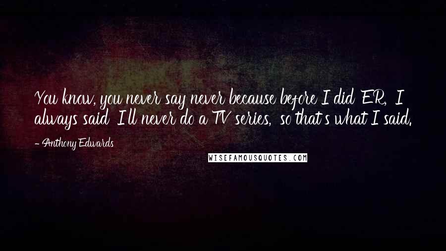 Anthony Edwards Quotes: You know, you never say never because before I did 'ER,' I always said 'I'll never do a TV series,' so that's what I said.