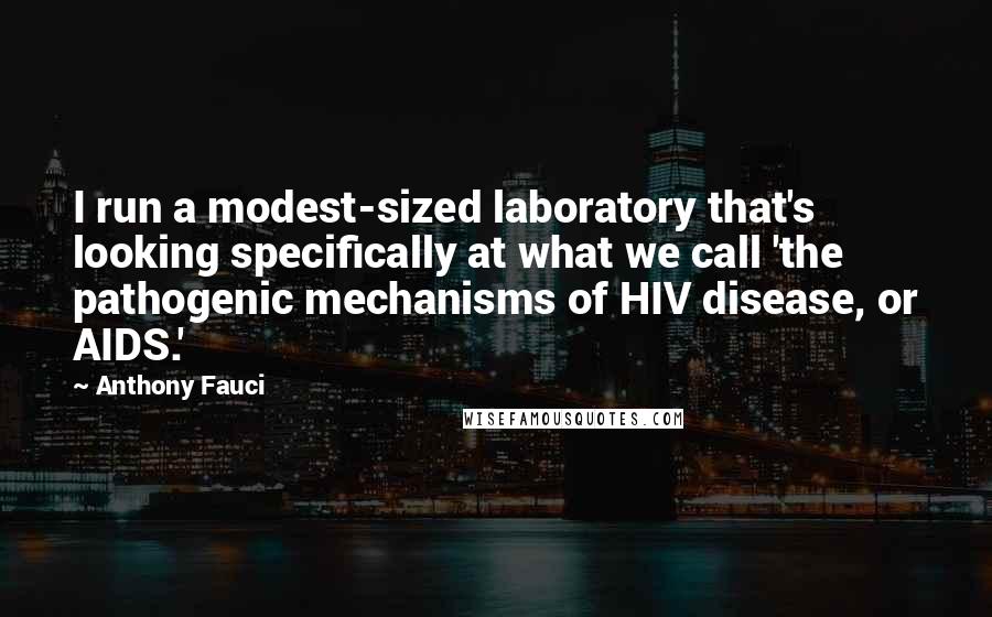 Anthony Fauci Quotes: I run a modest-sized laboratory that's looking specifically at what we call 'the pathogenic mechanisms of HIV disease, or AIDS.'