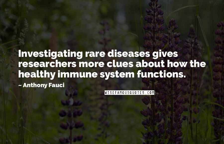 Anthony Fauci Quotes: Investigating rare diseases gives researchers more clues about how the healthy immune system functions.