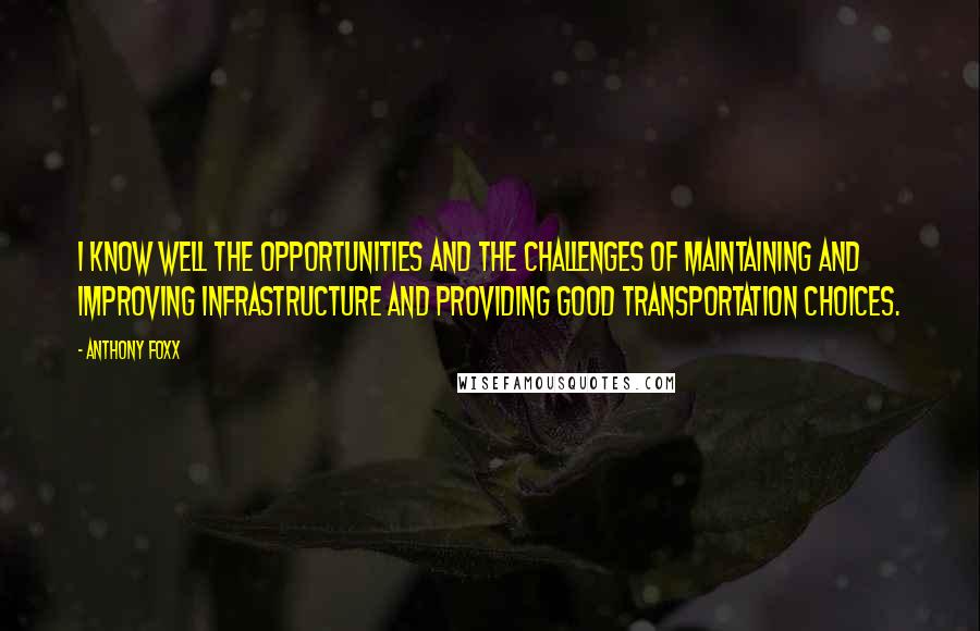 Anthony Foxx Quotes: I know well the opportunities and the challenges of maintaining and improving infrastructure and providing good transportation choices.