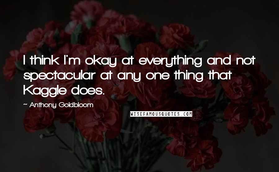 Anthony Goldbloom Quotes: I think I'm okay at everything and not spectacular at any one thing that Kaggle does.