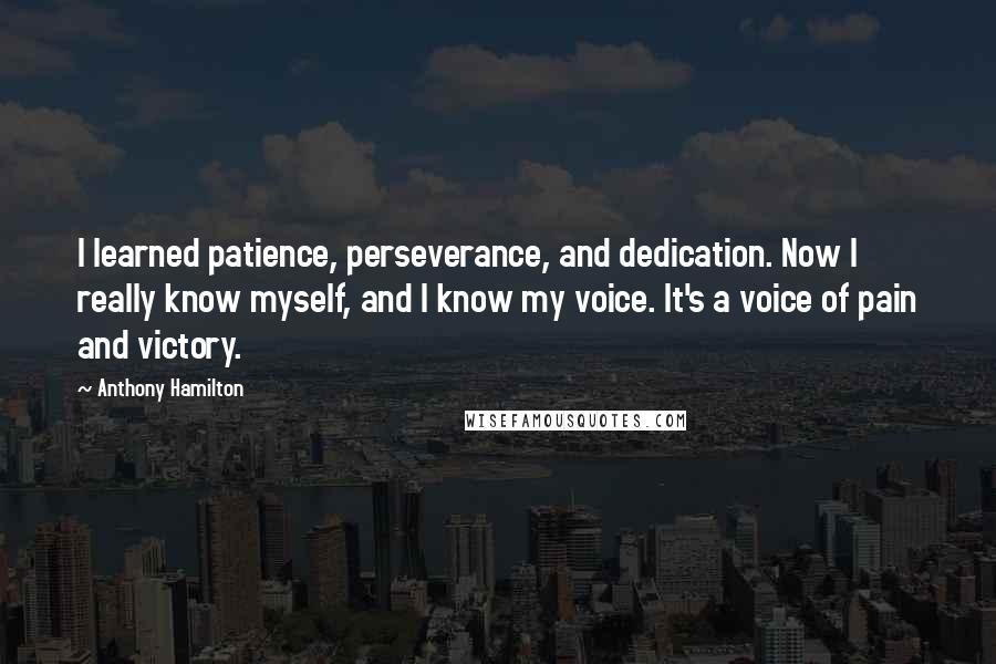 Anthony Hamilton Quotes: I learned patience, perseverance, and dedication. Now I really know myself, and I know my voice. It's a voice of pain and victory.