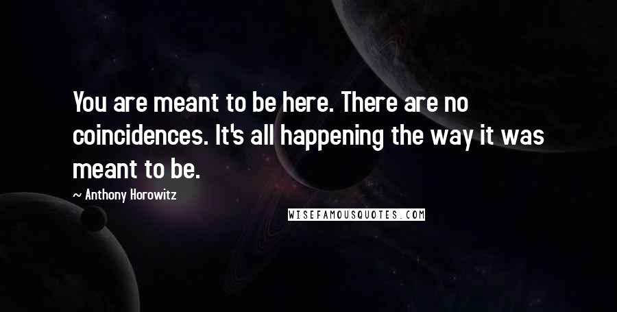 Anthony Horowitz Quotes: You are meant to be here. There are no coincidences. It's all happening the way it was meant to be.