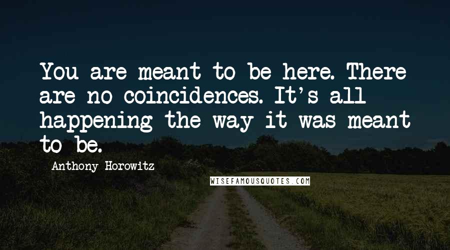 Anthony Horowitz Quotes: You are meant to be here. There are no coincidences. It's all happening the way it was meant to be.