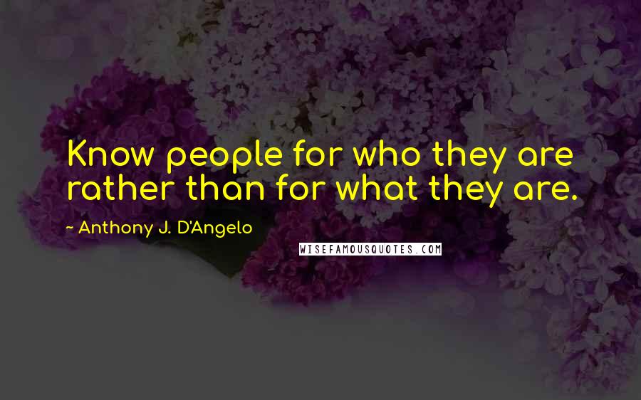 Anthony J. D'Angelo Quotes: Know people for who they are rather than for what they are.