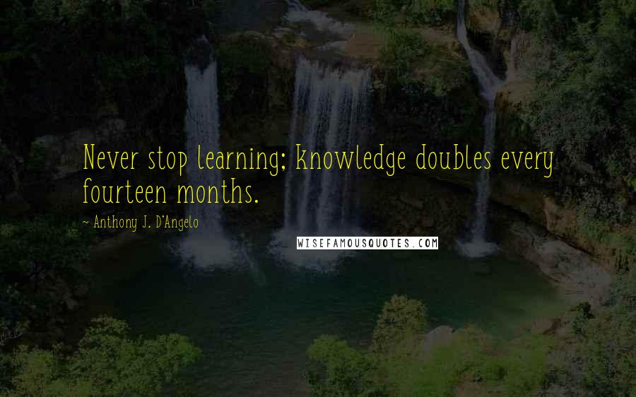 Anthony J. D'Angelo Quotes: Never stop learning; knowledge doubles every fourteen months.