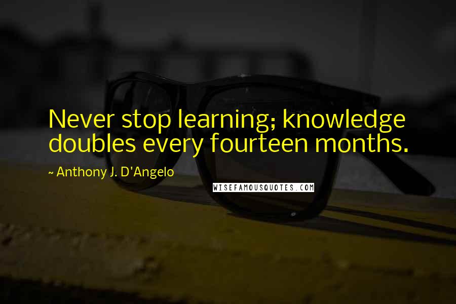 Anthony J. D'Angelo Quotes: Never stop learning; knowledge doubles every fourteen months.