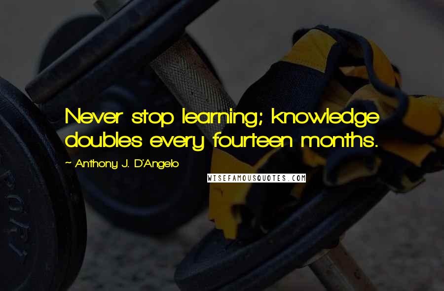 Anthony J. D'Angelo Quotes: Never stop learning; knowledge doubles every fourteen months.