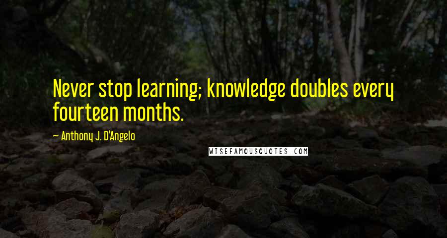 Anthony J. D'Angelo Quotes: Never stop learning; knowledge doubles every fourteen months.