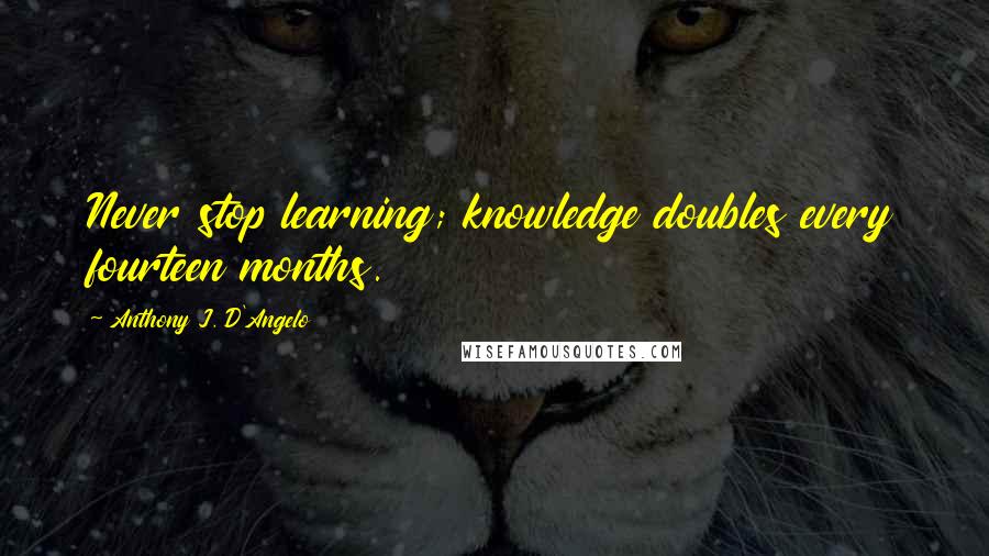 Anthony J. D'Angelo Quotes: Never stop learning; knowledge doubles every fourteen months.