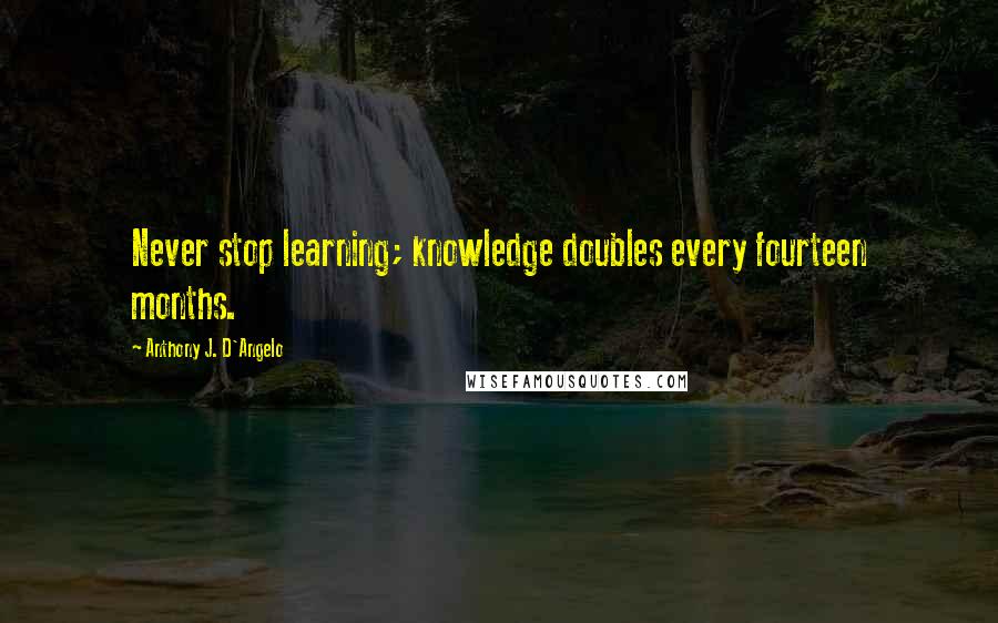 Anthony J. D'Angelo Quotes: Never stop learning; knowledge doubles every fourteen months.