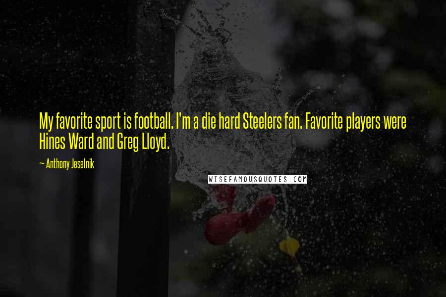 Anthony Jeselnik Quotes: My favorite sport is football. I'm a die hard Steelers fan. Favorite players were Hines Ward and Greg Lloyd.
