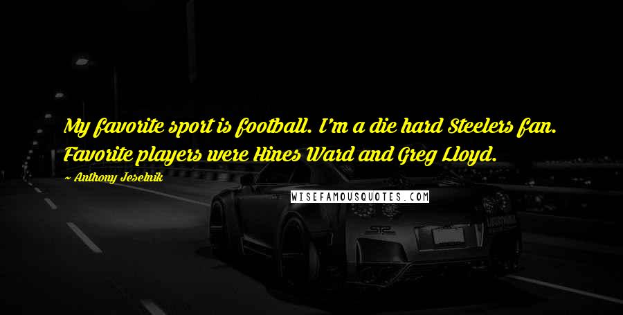 Anthony Jeselnik Quotes: My favorite sport is football. I'm a die hard Steelers fan. Favorite players were Hines Ward and Greg Lloyd.