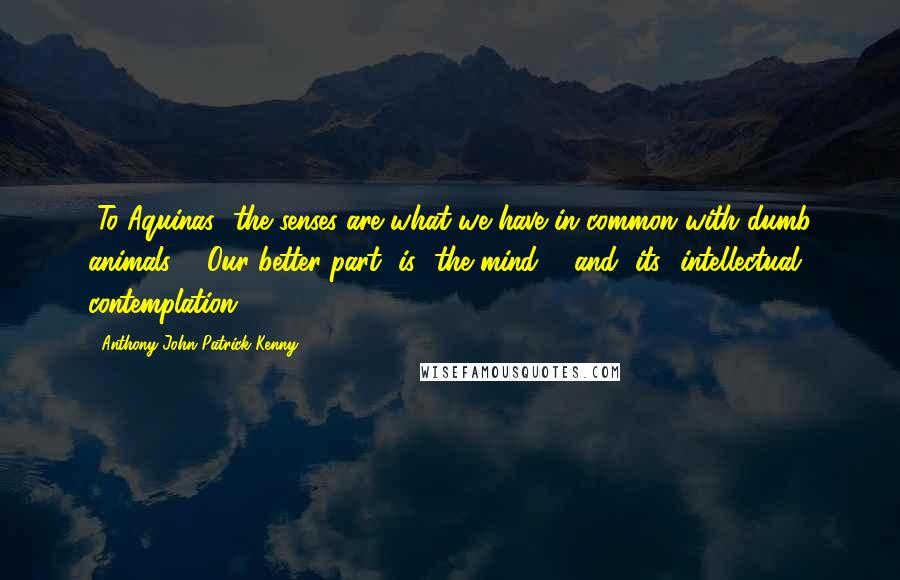 Anthony John Patrick Kenny Quotes: [To Aquinas] the senses are what we have in common with dumb animals ... Our better part [is] the mind ... and [its] intellectual contemplation.