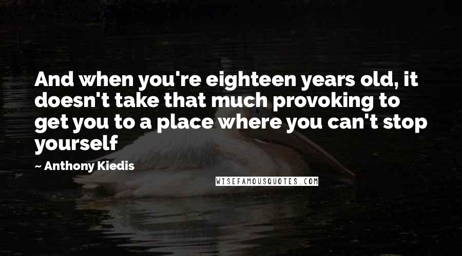 Anthony Kiedis Quotes: And when you're eighteen years old, it doesn't take that much provoking to get you to a place where you can't stop yourself