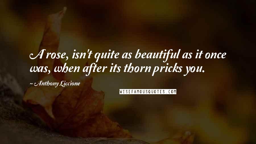 Anthony Liccione Quotes: A rose, isn't quite as beautiful as it once was, when after its thorn pricks you.