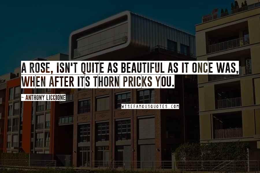 Anthony Liccione Quotes: A rose, isn't quite as beautiful as it once was, when after its thorn pricks you.