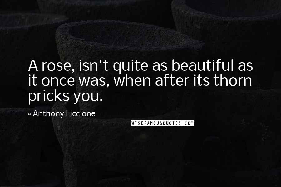 Anthony Liccione Quotes: A rose, isn't quite as beautiful as it once was, when after its thorn pricks you.