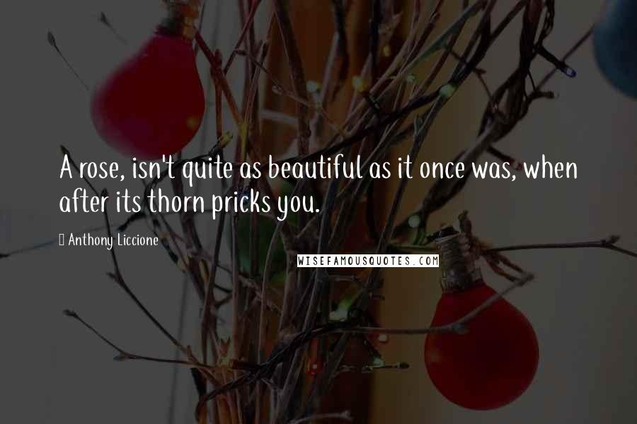 Anthony Liccione Quotes: A rose, isn't quite as beautiful as it once was, when after its thorn pricks you.