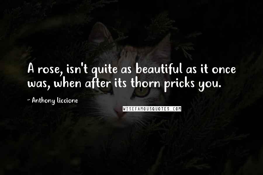 Anthony Liccione Quotes: A rose, isn't quite as beautiful as it once was, when after its thorn pricks you.
