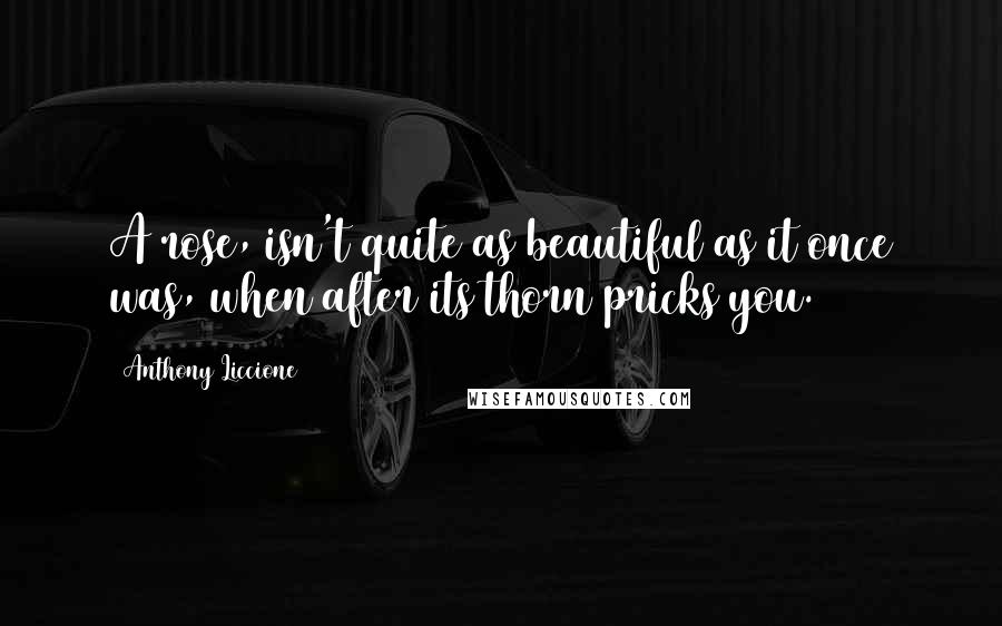 Anthony Liccione Quotes: A rose, isn't quite as beautiful as it once was, when after its thorn pricks you.